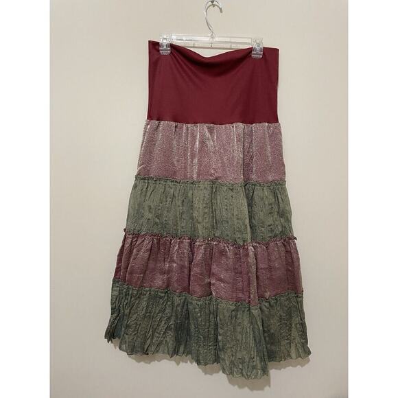 Vtg Chez Vous De France Maxi Boho peasant tiered Skirt 12 Y2K Fairy Goth Goblin - Picture 2 of 6